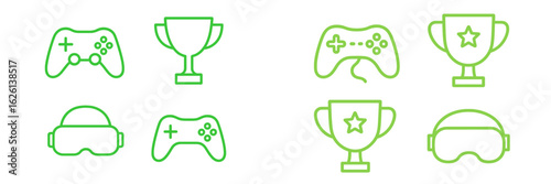 Gaming icons representing achievements and technology in a digital competition setting without any specific brand references