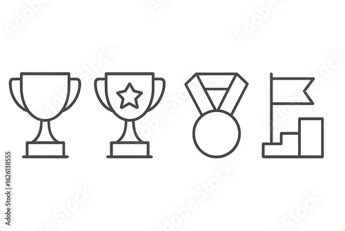 Awards, trophies, and achievements representing success in various competitive fields