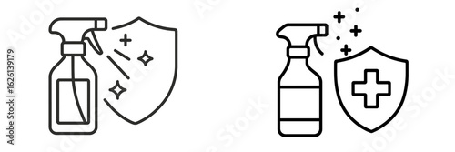 Cleaning spray and disinfectant with protective shield illustration for hygiene awareness in everyday spaces