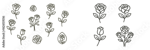 Collection of hand-drawn roses showcasing various styles and arrangements for art projects and illustrations