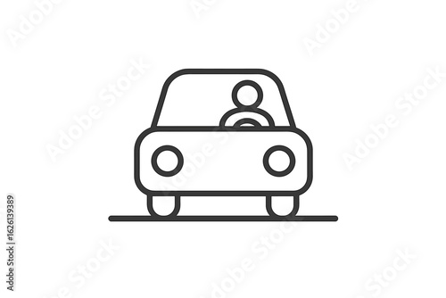 Illustration of a car with a driver seen from the front on a simple road