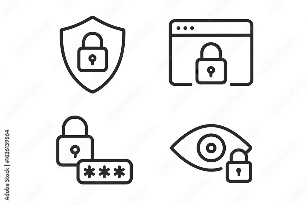 Icons representing digital security and privacy measures for online data protection Icons representing digital security and privacy measures for online data protection