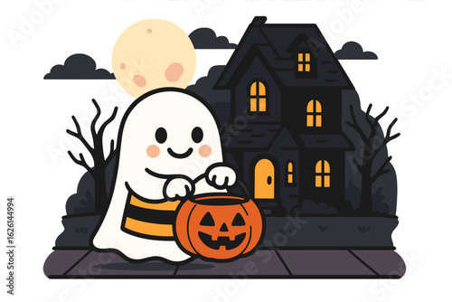 Adorable kids in Halloween attire stroll through the nighttime street, with cartoon-character-clad youngsters walking on a suburban sidewalk