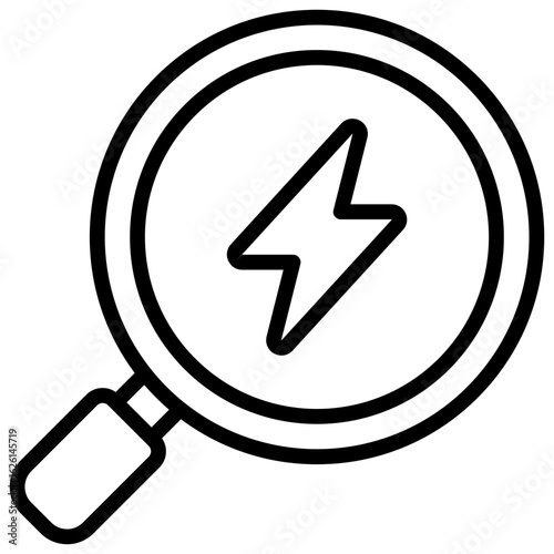 Energy Search Outline Icon Vector Design - Magnifying glass with lightning symbol, representing energy exploration, power analysis, or diagnostics