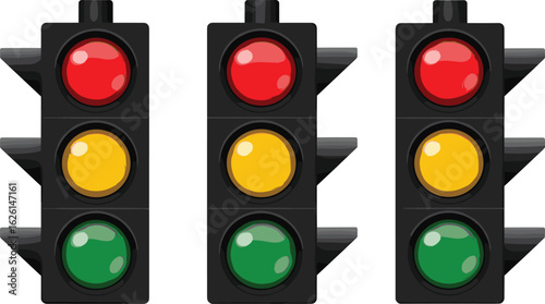 Traffic light vector illustration, red yellow green signals, stoplight icon set, road safety design, urban traffic control, modern flat vector art, cad drawing illustration