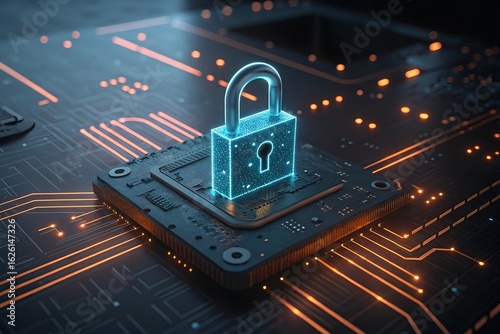 Cyber Lock on Microchip – High-Tech Illustration of Data Security

