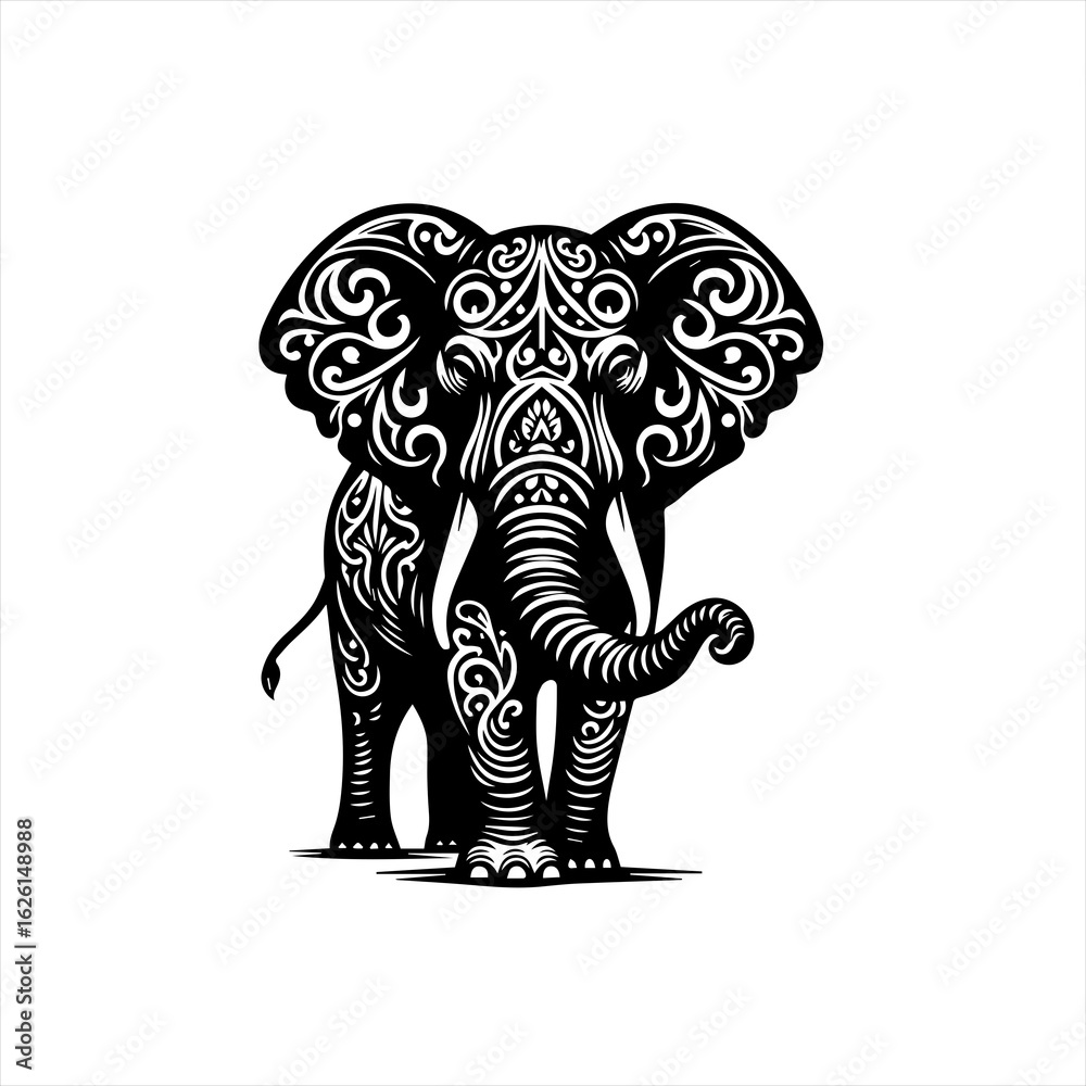 Fototapeta premium Ornate Elephant Art Illustration with Intricate Patterns.