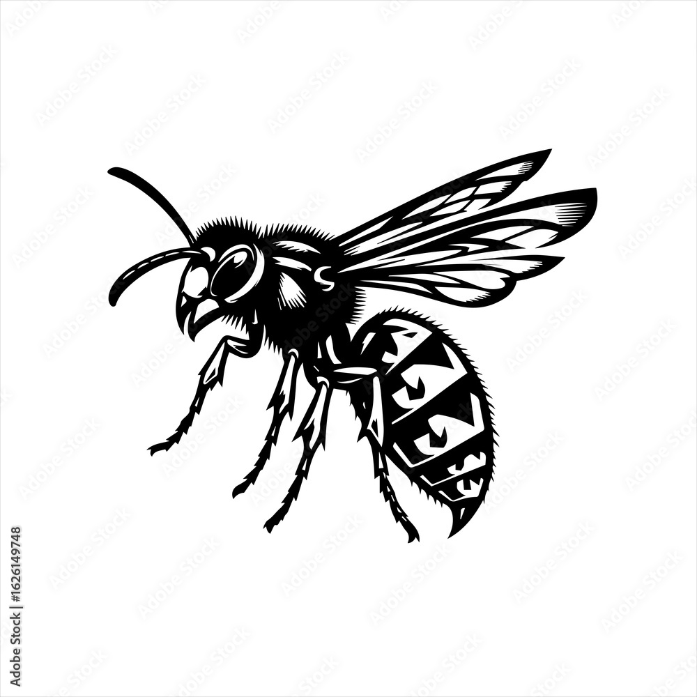 Obraz premium Stylized Black and White Wasp Vector Illustration.