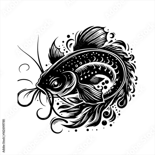 Stylized Black Catfish Vector Illustration.
