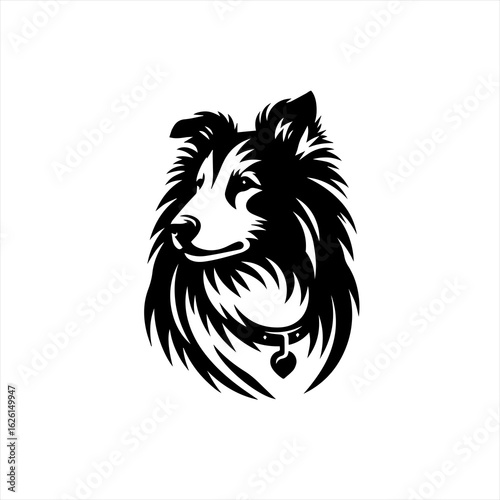 Stylized Collie Dog Head Vector Illustration.