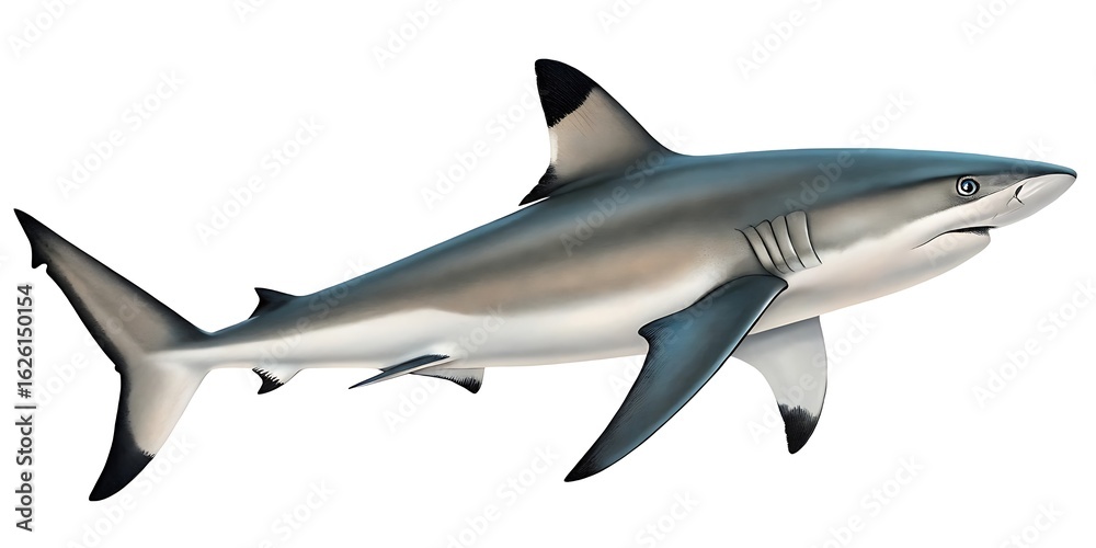 Obraz premium Blacktip reef shark isolated on white background, a tropical marine animal