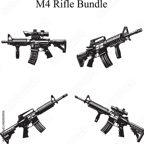 M4 Rifle Silhouette Vector Illustration Design Bundle