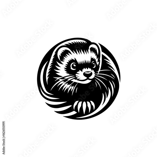 Ferret Face Emblem Logo Design.