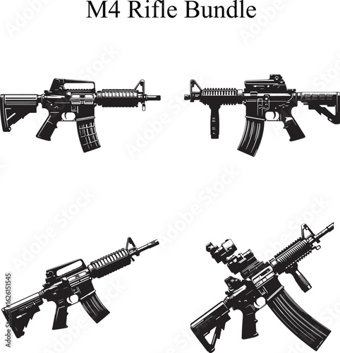 M4 Rifle Silhouette Vector Illustration Design Bundle