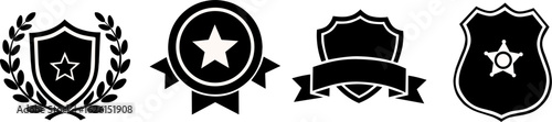 Badge Collection Icons: Star, Shield, Ribbon & Laurel Designs for Security and Honor Recognition  