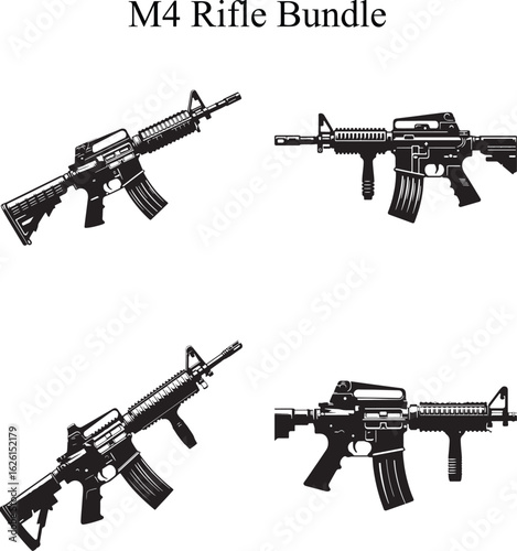 M4 Rifle Silhouette Vector Illustration Design Bundle