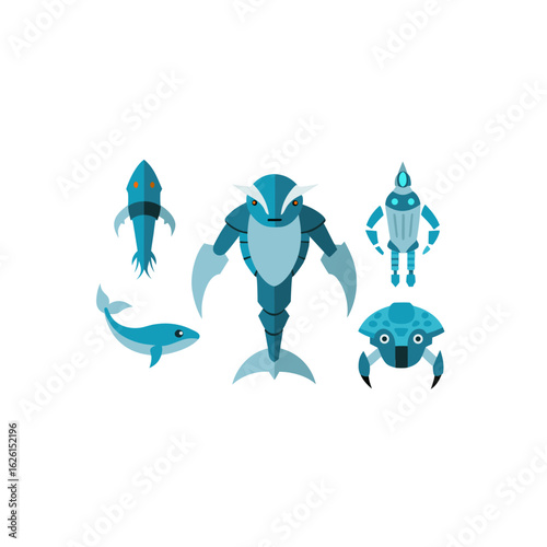  different ocean cyborg animal set   