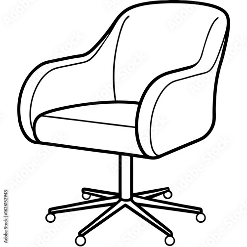 Ergonomic Swivel Chair Line Art Vector