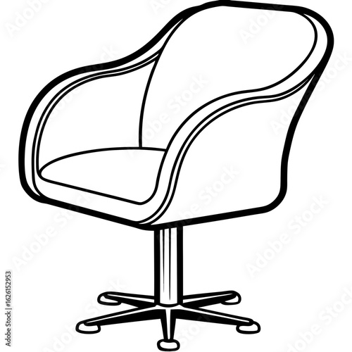 Ergonomic Swivel Chair Line Art Vector