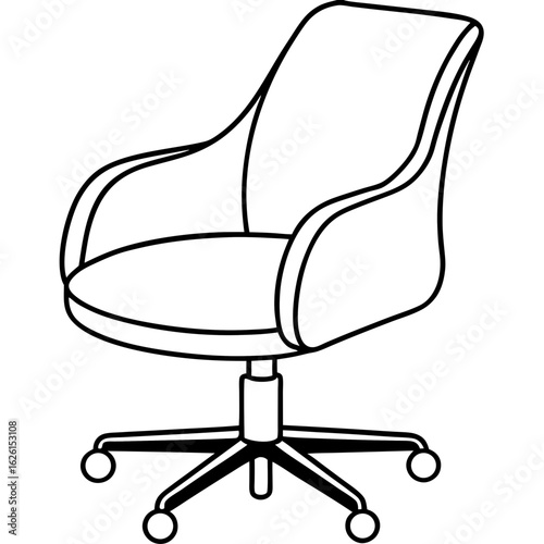 Ergonomic Swivel Chair Line Art Vector