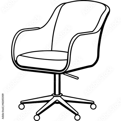 Ergonomic Swivel Chair Line Art Vector