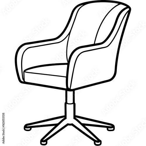 Ergonomic Swivel Chair Line Art Vector