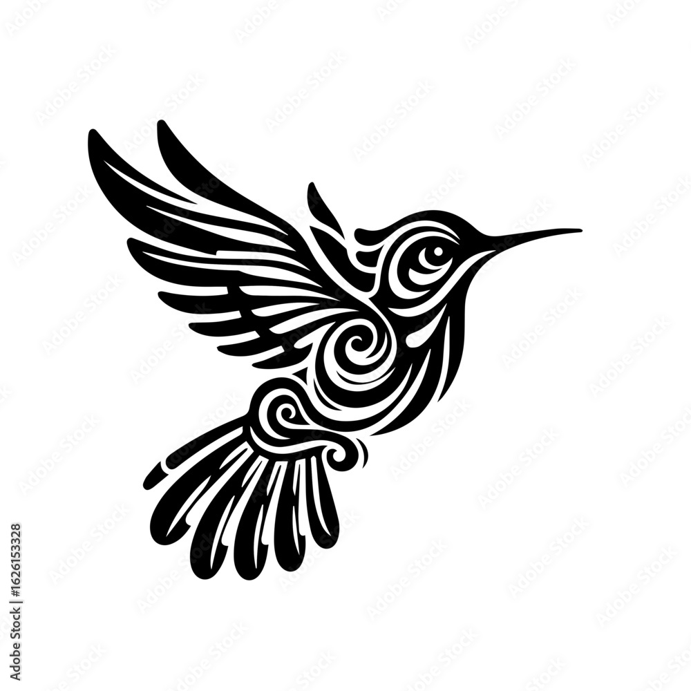 Fototapeta premium Stylized Black Hummingbird Tribal Tattoo Design.