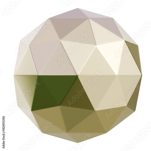 A geometric 3D sphere made of interconnected polygonal panels, ideal for architectural, technological, or scientific visualizations.