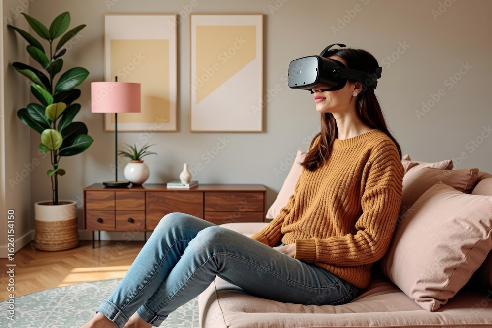 Fototapeta premium - Transform Your Living Room with a Virtual Reality Furniture Fitting Room: Design and Decorate with Augmented Reality app