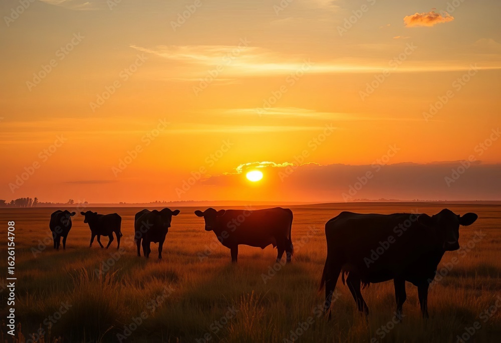 custom made wallpaper toronto digitalSilhouetted cows graze peacefully in a golden sunset field,  wildlife,  pasture