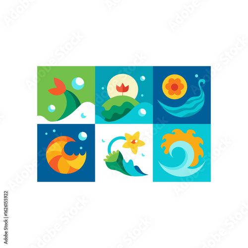  different energetic spring tide scene set  