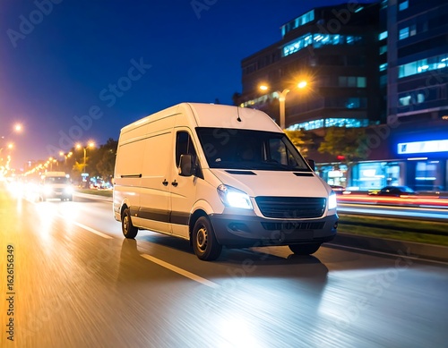 White van driving at night