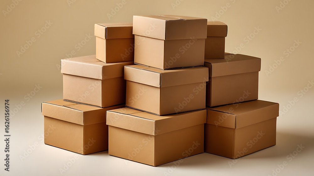 Fototapeta premium Stack of cardboard boxes ready for shipping or storage