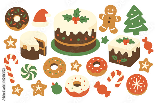 Traditional festive winter cake homemade x-mas seamless pattern background illustration of Christmas food vector desserts holiday decoration xmas family diner sweet celebration meal
