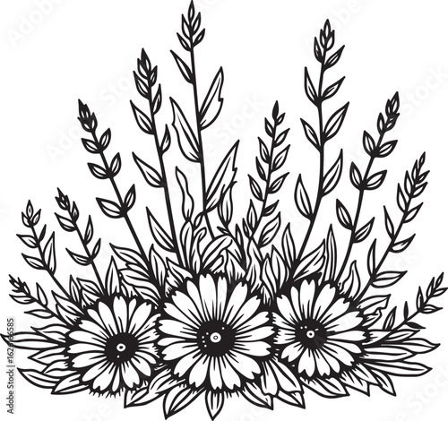 Elegant floral border design with delicate blooms and leaves