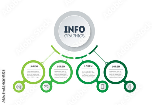 Annual report. Eco Business presentation with 4 options. Web Template of a sales pipeline, info chart. Infographic of green technology or education process with four steps