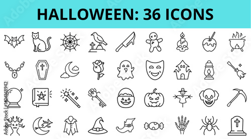 Halloween icons set featuring 36 detailed symbols and designs  