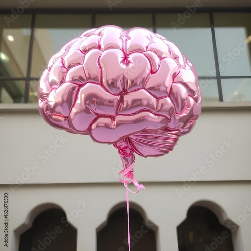 Floating pink balloon shaped like a brain - state of mind