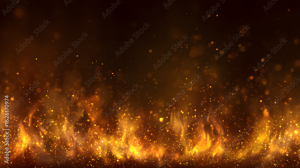 Naklejka premium Shimmering golden embers of bright red flames on a darkened abstract fire background with a subtle glow, flame, gentle, serene. Subtle Embers. Illustration