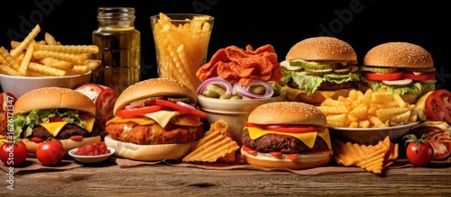 fast food, hamburgers, cheeseburgers, french fries, milkshakes, soda, ketchup, mustard, mayonnaise, lettuce, tomatoes, onions, pickles, buns, bread, cheese, burgers, snacks, indulgence, unhealthy, gre