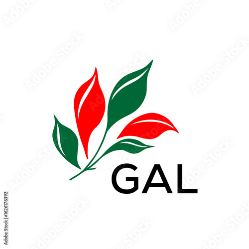 GAL Modern Abstract Leaf Logo Design – GAL Later Logo, Red and Green Nature-Inspired Brand Icon
