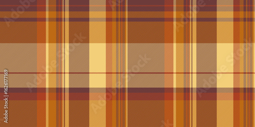 Pure vector textile pattern, cozy plaid background fabric. Customizable texture seamless check tartan in red and orange colors.