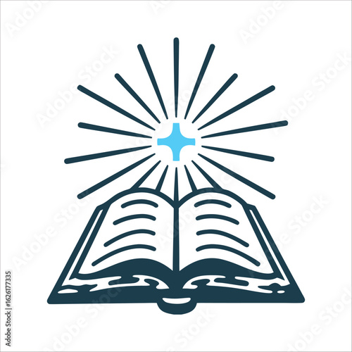Open Book with Cross and Radiating Light Text Generation Open book with light rays radiating upward