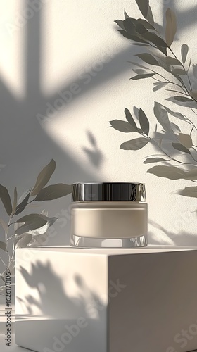 Minimal Cosmetic Cream Jar on a Podium