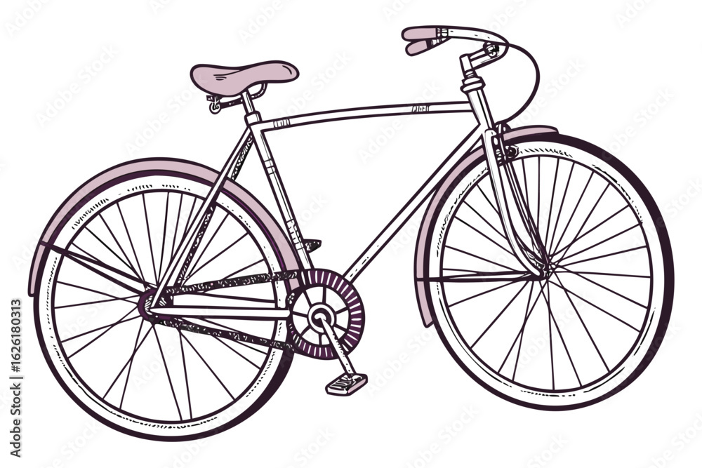 Fototapeta premium Vintage Bicycle Illustration with Pink Accents retro