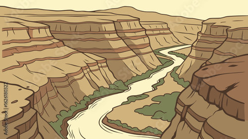 Winding River Through Layered Canyon Walls landscape