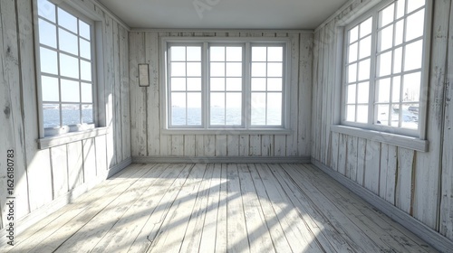 Wallpaper Mural Empty room with large windows overlooking water Torontodigital.ca