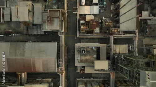 Aerial View of Palm Oil Industrial Complex in Malaysia During July with Machinery and Structures