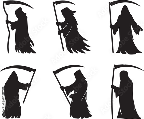 Grim reaper scythe silhouette figures vector