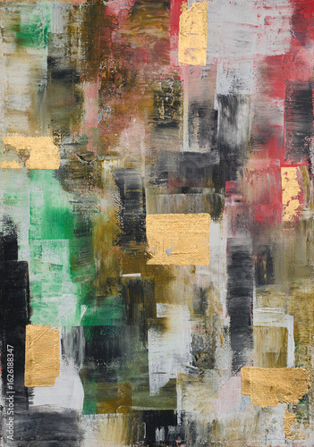 Abstract multicolor painting wtih grunge texture on canvas. Artwork mix brush stroke, splash color and oil, acrylic paint element. Modern contemporary art  for wallpaper background
